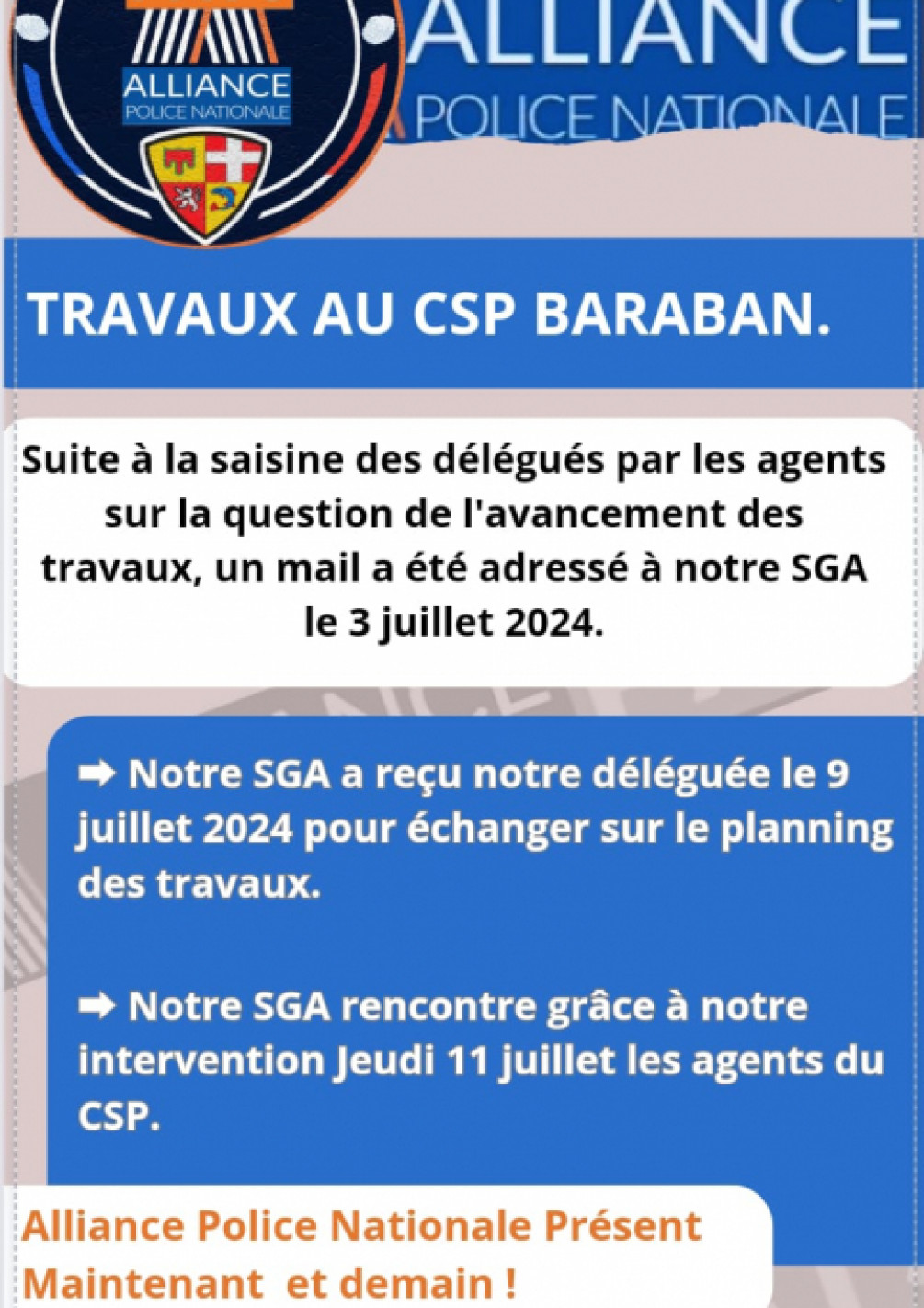  INFO ALLIANCE PATS TRAVAUX AU CSP BARABAN 