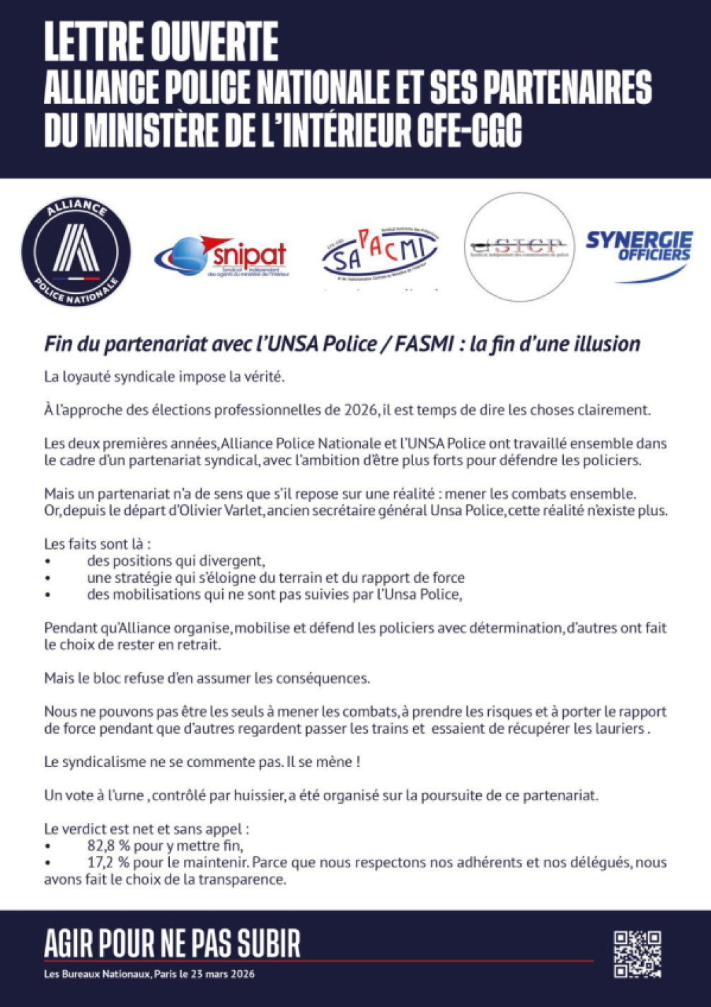 LETTRE OUVERTE ALLIANCE ET PARTENAIRES CFE CGC